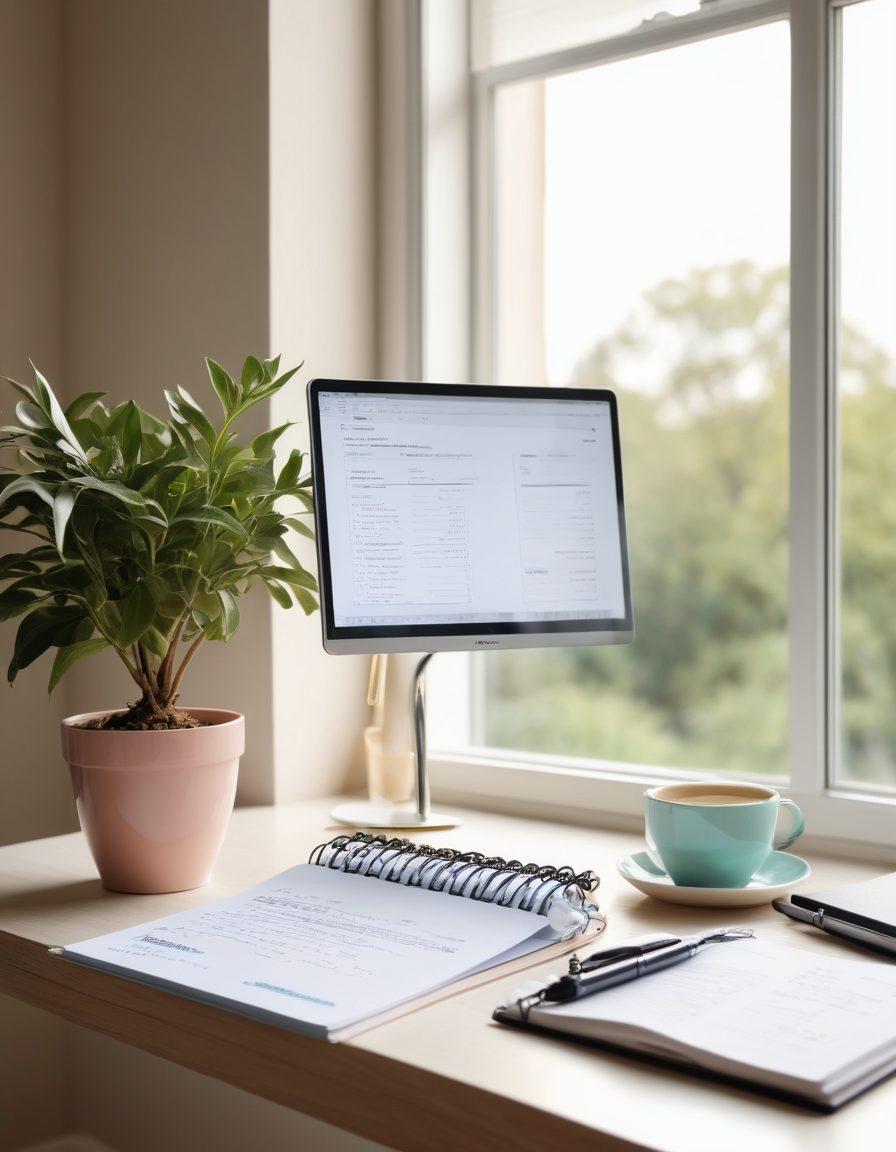 A serene medical workspace displaying a computer screen with the latest oncology research articles, accompanied by a coffee cup, a stethoscope, and a notebook with handwritten notes. Background features a window with soft natural light filtering through, symbolizing hope and advancements in cancer care. Elements of a healthy lifestyle represented, like a plant and a fruit bowl. soft focus. pastel colors. modern design.